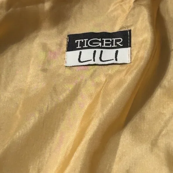 Tiger Lili VTG 80s 90s Patchwork Jacket 100% Silk Wearable Art Faux Fur Green 10 - Picture 8 of 13